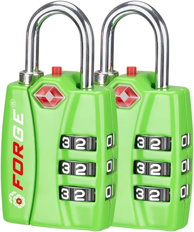 Forge TSA Luggage Combination Lock - Open Alert Indicator, Easy Read Dials, Alloy Body- Ideal for Travel, Lockers, Bags (Green 2Pk) - Image 1